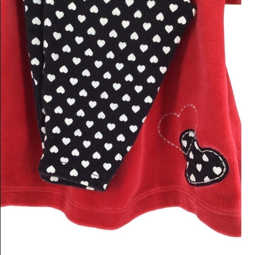 Carter’s Girls Red Velour Top with‎ Black and White Heart Pants Set - Picture 5 of 9